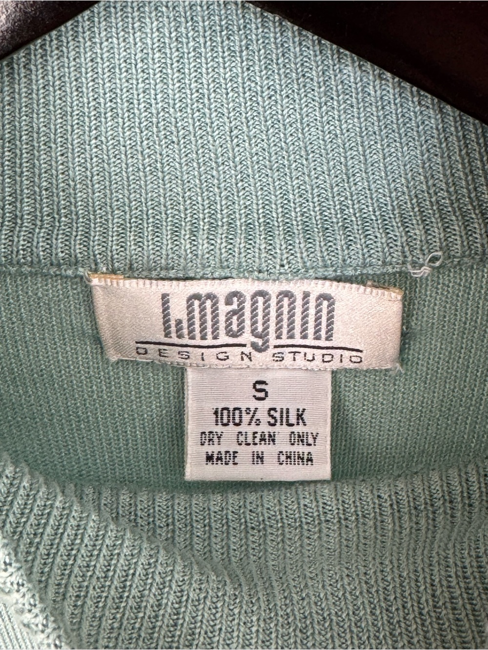 Vintage I. MAGNIN 100% Silk Knit Long Sleeve Turtleneck Top Ice Blue Size Small - Picture 2 of 9
